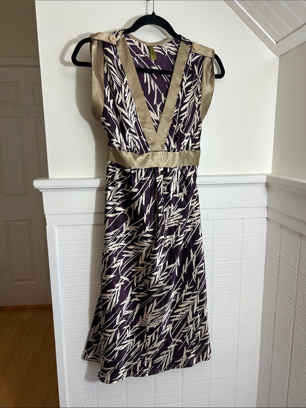 Lush Y2K Gold and Purple Satin Tie Back Dress size Medium AOP All over print